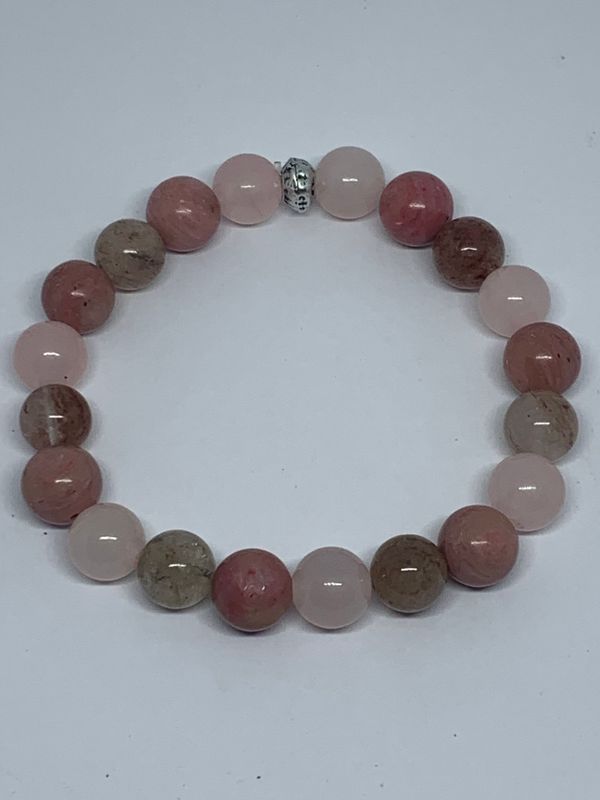 Bracelet pierre  Quartz Rose, Rhodonite, Quartz Imitation Strawberry  8 mm