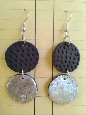 Black ceramic drop earrings with fine gold leaf