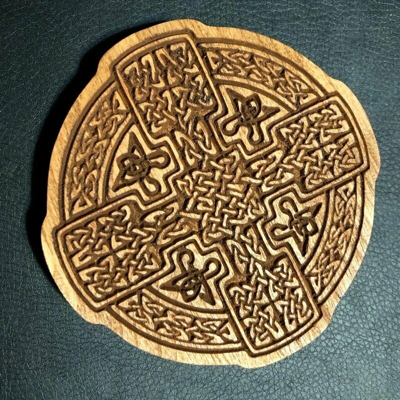 Carved Celtic Cross Hardwood Coaster
