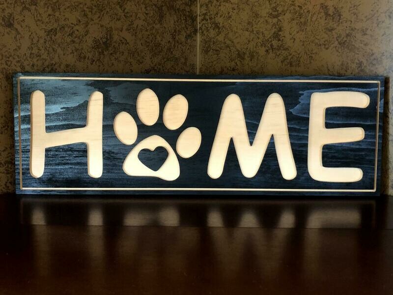 Carved Home Paw Wooden Sign