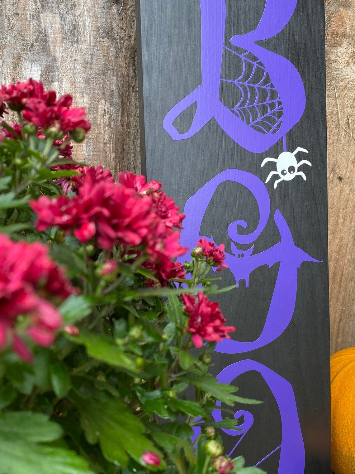 Skeleton Boo Halloween Sign. 3 Foot Tall Wooden Halloween Porch Sign. Handmade in Vermont.