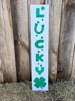 Lucky Horseshoe Shamrock St. Patrick’s Day Porch Sign. 3 Foot Tall Wooden St. Patty’s Day Porch Sign. Handmade in Vermont.