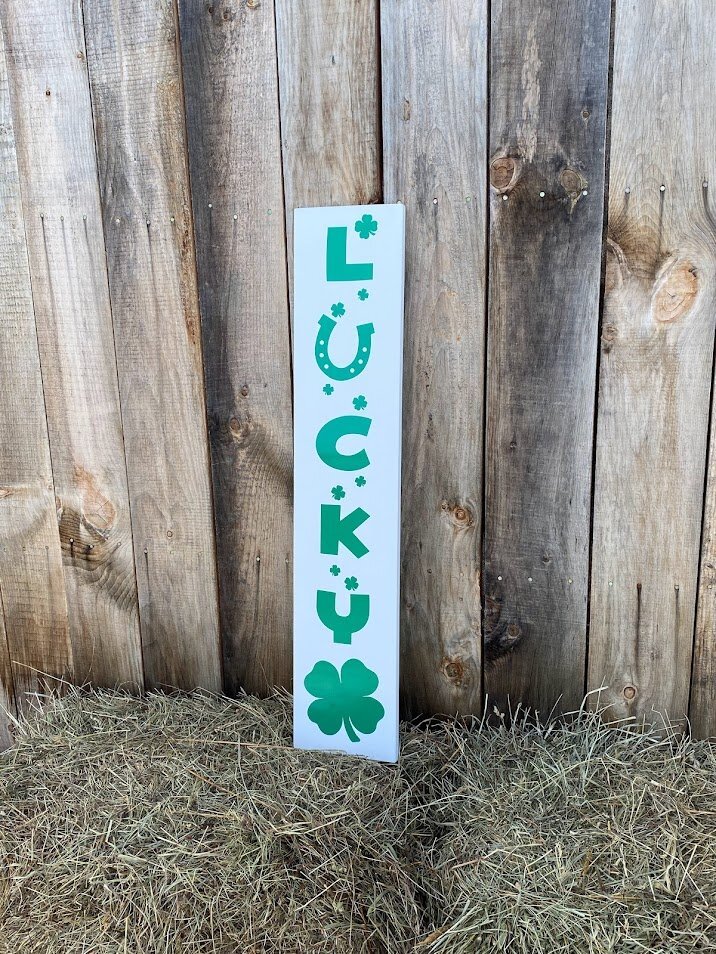 Lucky Horseshoe Shamrock St. Patrick’s Day Porch Sign. 3 Foot Tall Wooden St. Patty’s Day Porch Sign. Handmade in Vermont.