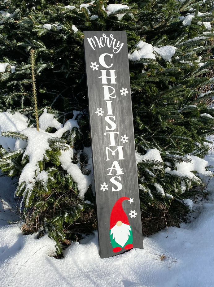 Merry Christmas Gnome Porch Sign. 3 Foot Tall Wooden Christmas/Winter Porch Sign.