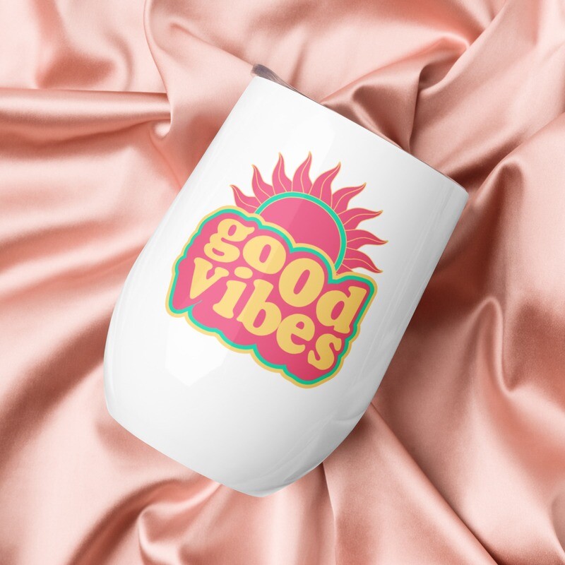 Retro Good Vibes Wine Tumbler - 12 oz