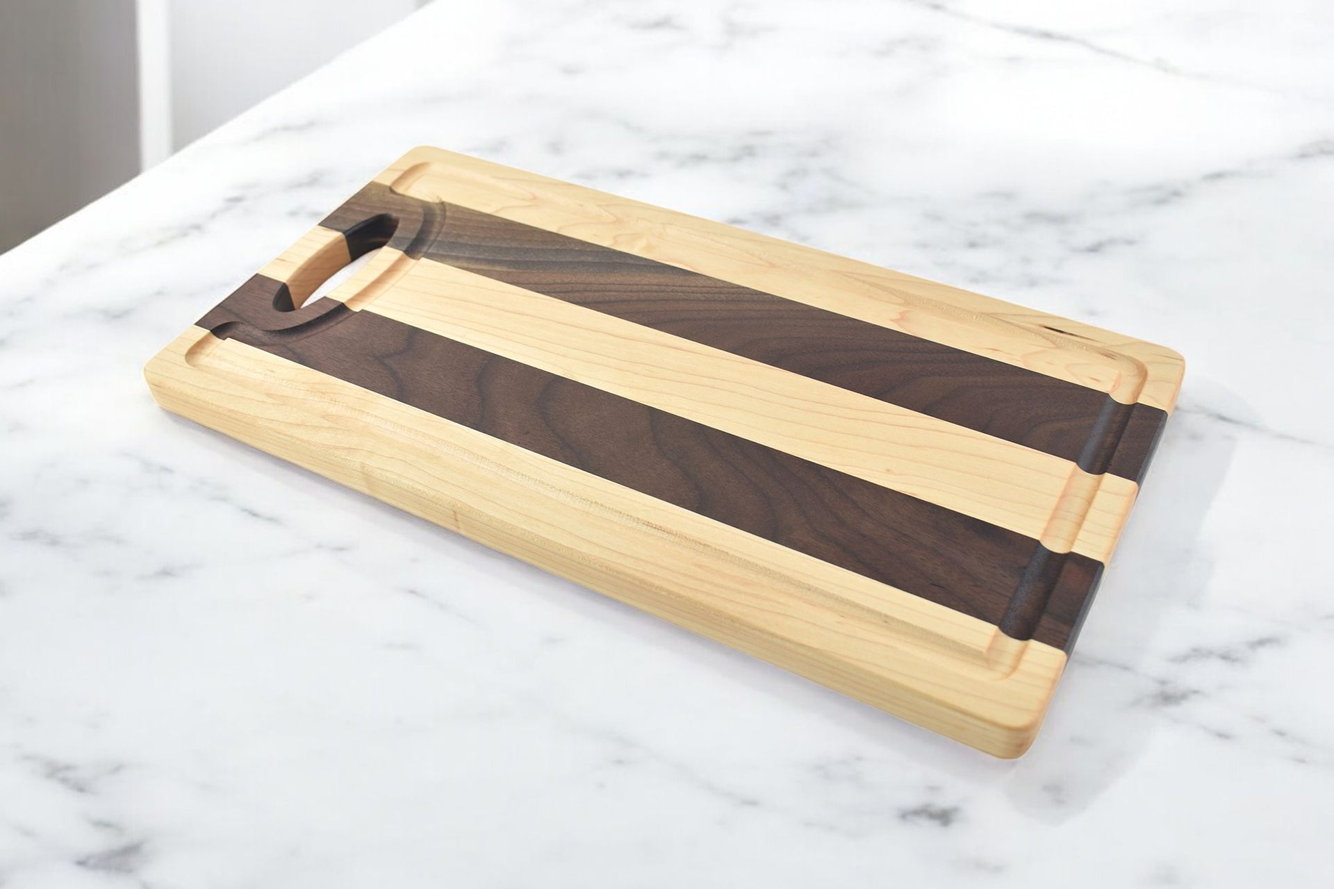 Walnut and Maple Cutting Board with Groove and Handle Cutout - 16
