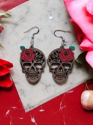 Sugar Skull and Rose Earrings