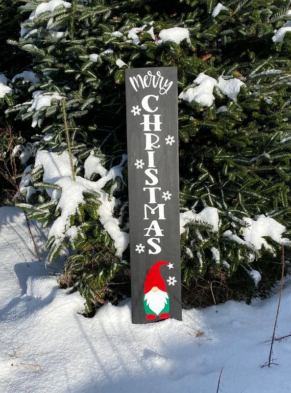 Merry Christmas Gnome Porch Sign. 3 Foot Tall Wooden Christmas/Winter Porch Sign.