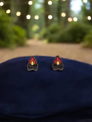 Walnut Wood Camp Fire Studded Earrings