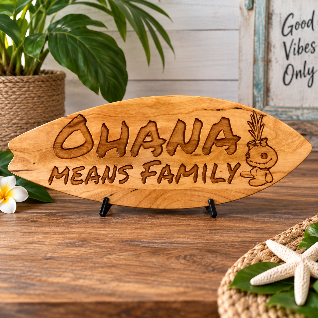 Ohana Means Family Hardwood Carved Sign