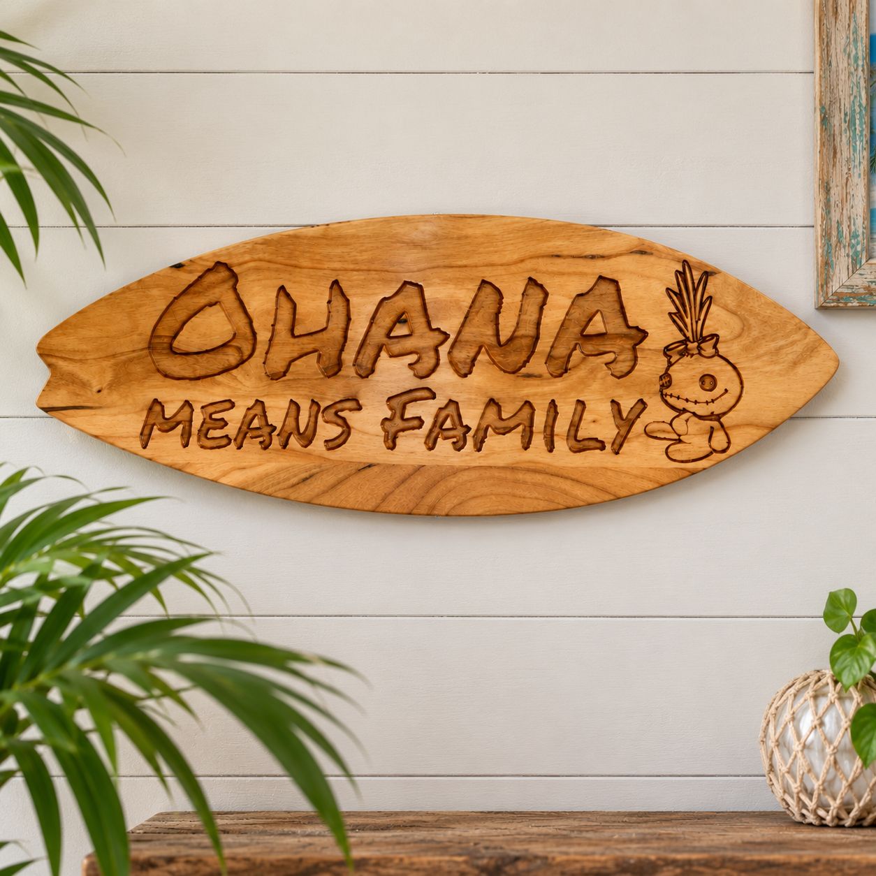 Ohana Means Family Hardwood Carved Sign