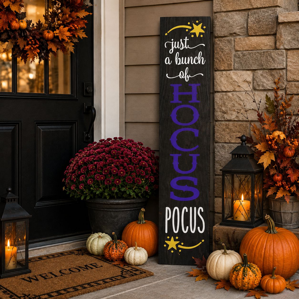 Just a Bunch of HOCUS POCUS Halloween Sign. 3 Foot Tall Wooden Halloween Porch Sign. Handmade in Vermont.