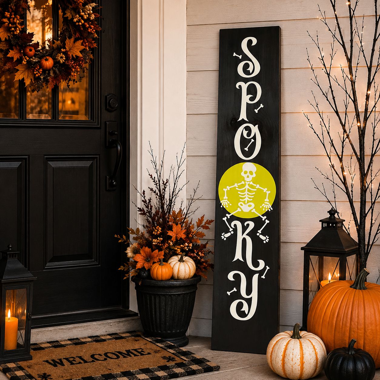 Spooky Skeleton Halloween Sign. 3 Foot Tall Wooden Halloween Porch Sign. Handmade in Vermont