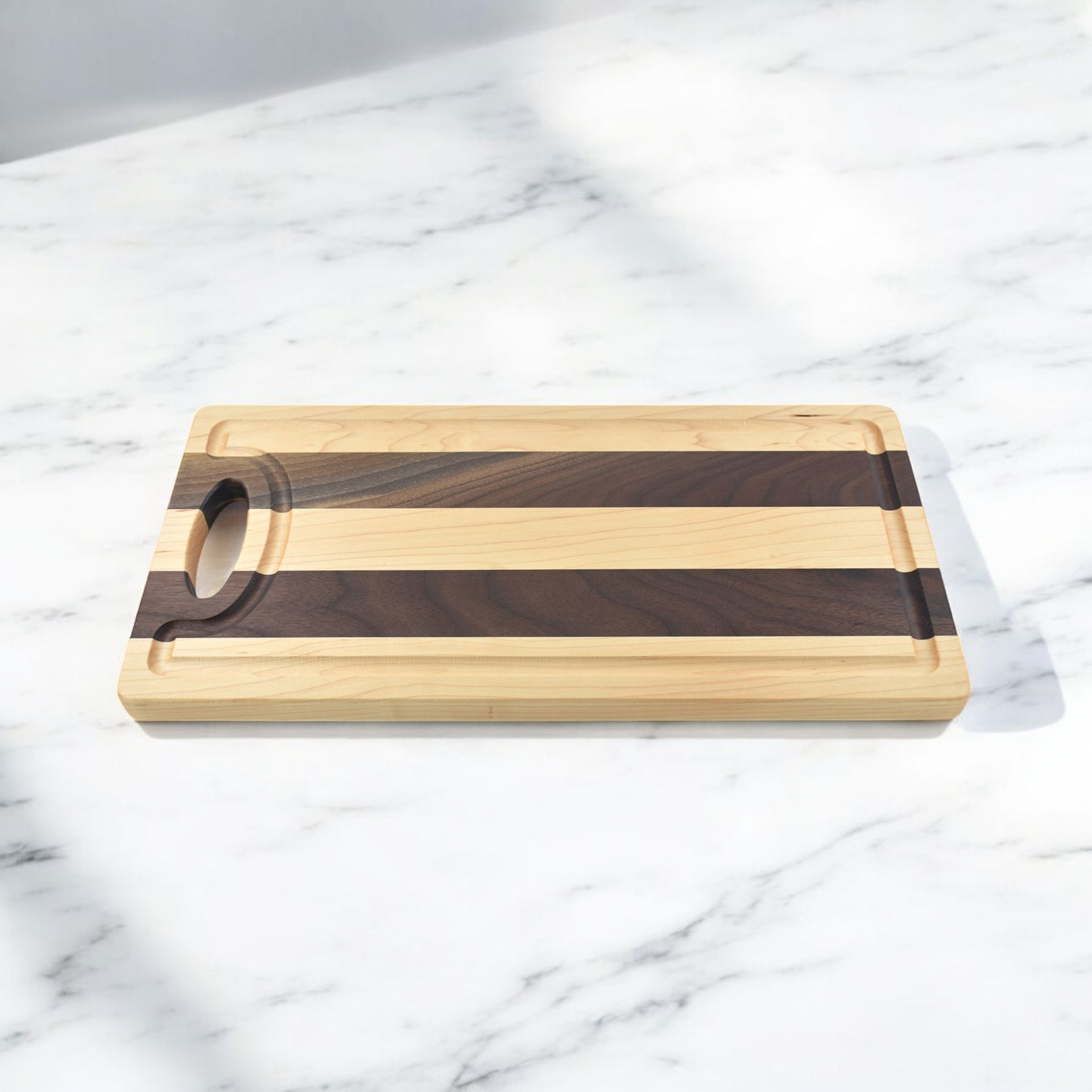 Walnut and Maple Cutting Board with Groove and Handle Cutout - 16
