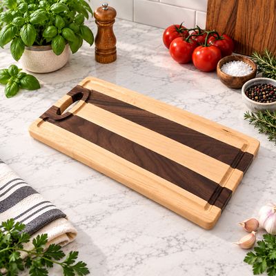 Walnut and Maple Cutting Board with Groove and Handle Cutout - 16 Walnut and Maple Cutting Board with Groove and Handle Cutout - 16" x 8 1⁄4" x 3/4"
