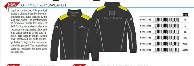 TRABUCCO XTR PRO F ZIP SWEATER  sizes up to 4XL for professinal anglers
