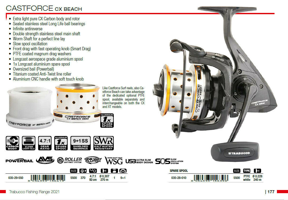 Castforce CX Beach 5500   weight 375g Carbon body  specialist Beach casting reel