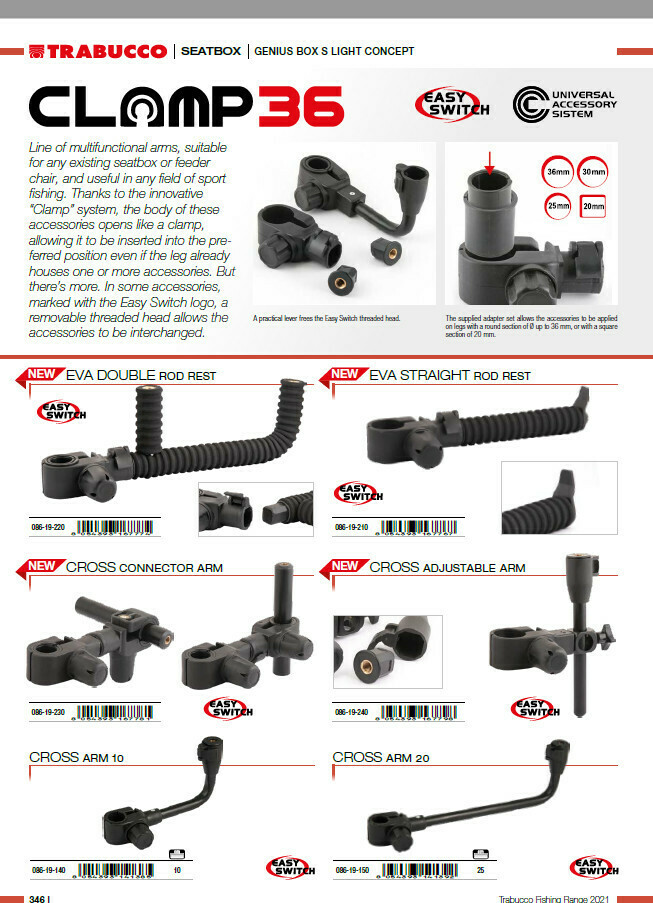 Trabucco XPS Clamp 36 Easy Switch – Braccio Multifunzionale Da 25 Cm Con Morsetto Per Sedia Feeder/pesca