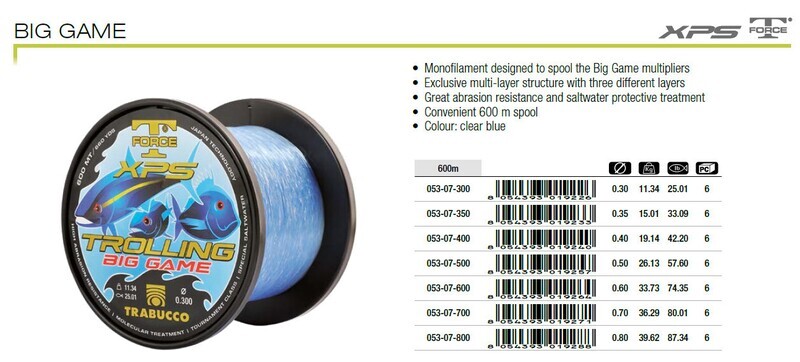 Trabucco Big Game Trolling Line 600m spools 80lb .70 600m