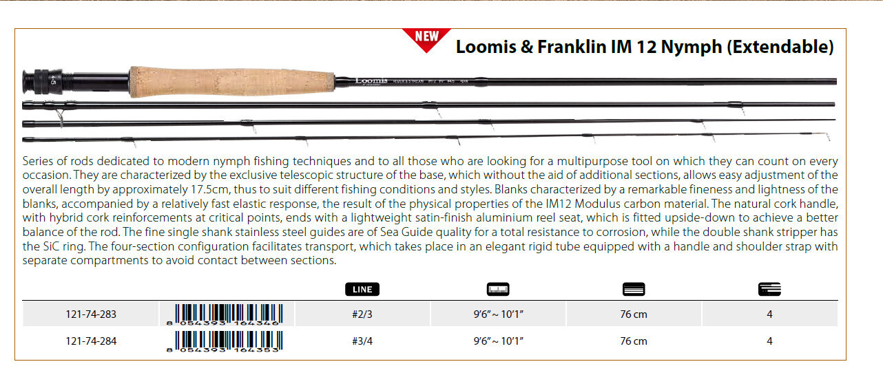 Loomis and Franklin SFT Nymph IM12 9ft 6/10 ft  with  extending section 2/3 and 3/4