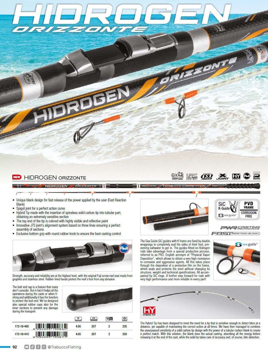Hidrogen Orizzonte KW 405 235g and 250g  hybrid tip competition surf casting rod