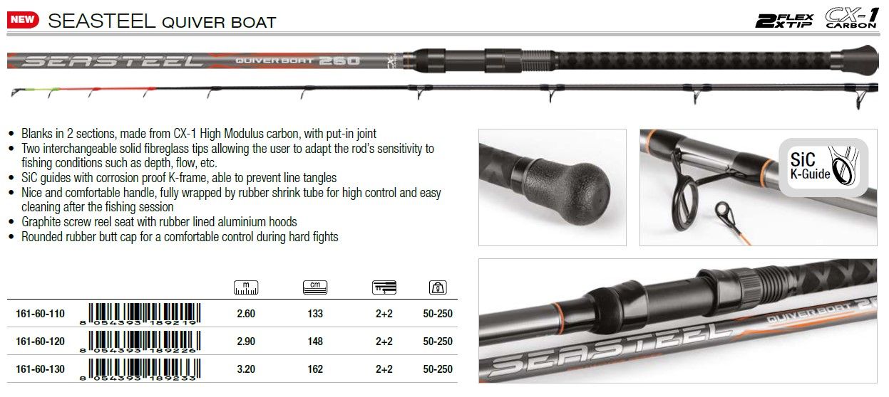 Sea Steel competition Quiver boat rod 2.6m  2.9m 3.2m   2 tips 250g