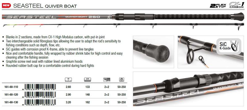 Sea Steel competition Quiver boat rod 2.6m  2.9m 3.2m   2 tips 250g
