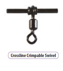 Cross line crimp-able Swivels