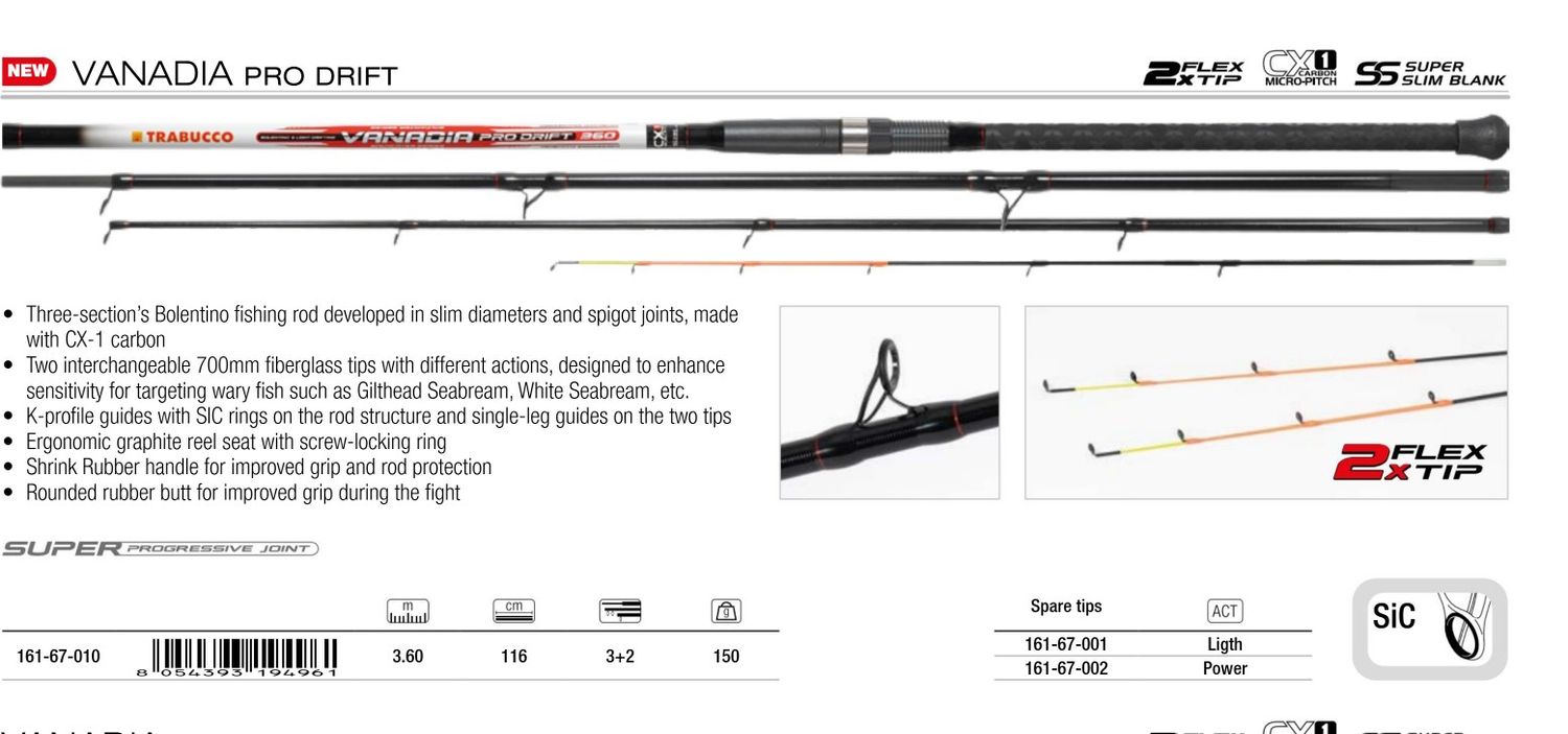 Vanadia Pro Drift 3.6m 150g with 2 tips  perfect for bream and plaice