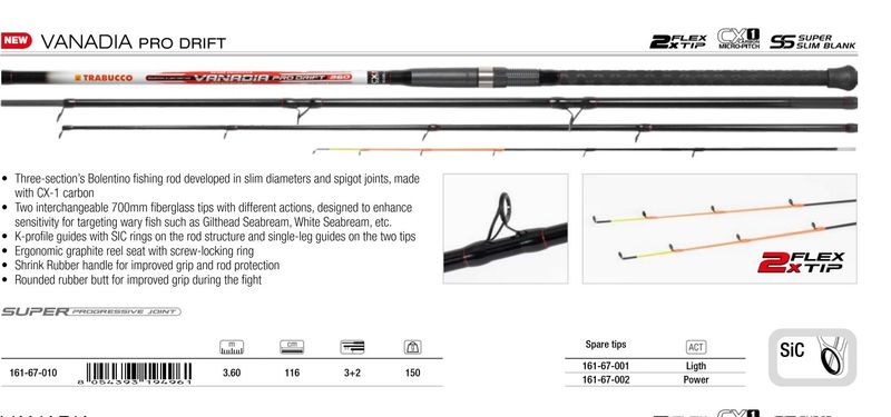 Vanadia Pro Drift 3.6m 150g with 2 tips  perfect for bream and plaice