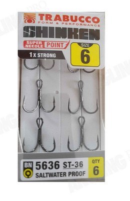 Shrinken treble fishing hooks ST 36 sizes 10-18 6 pack saltwater proof