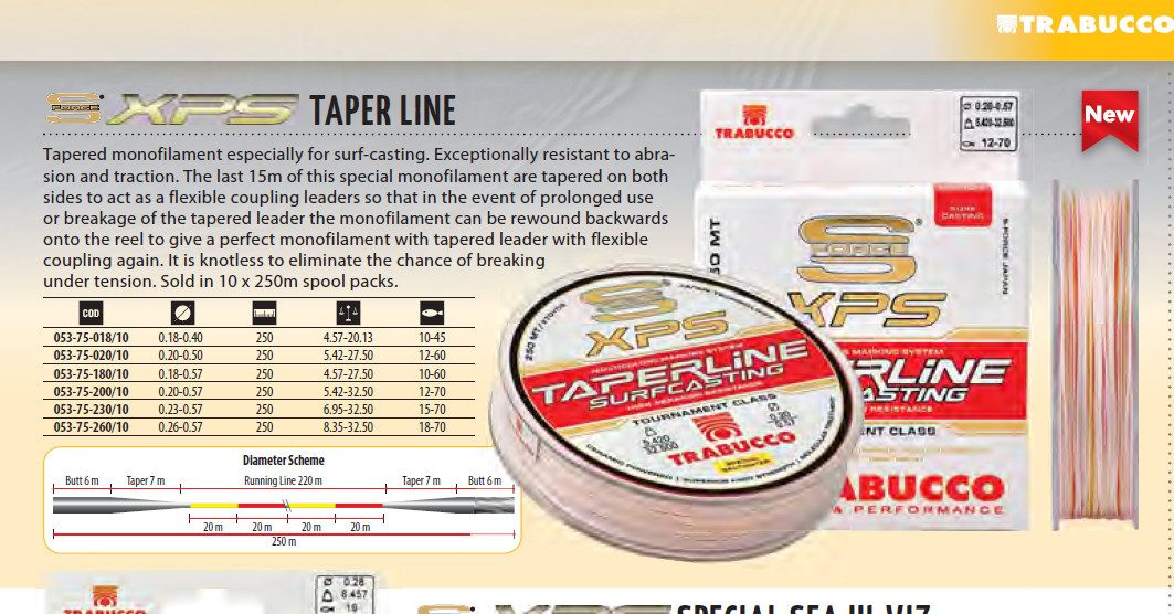 TRABUCCO XPS  TAPERED LINE for surf casting  10 lb to  70lb   last in stock