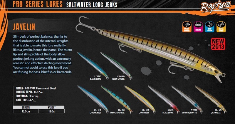 Rapture Javelin  130cm long casting lure with micro lip