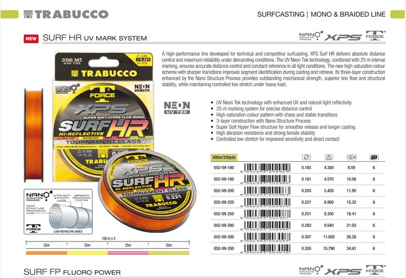 Trabucco HR UV Mark system 300m UV surfcasting line UV Neon Tek 25m marking