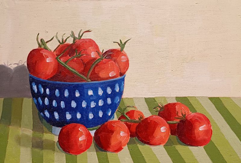 Tomatoes in a Blue Bowl