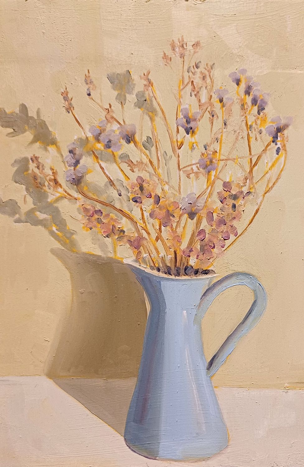 Dried Flowers in a Blue Jug