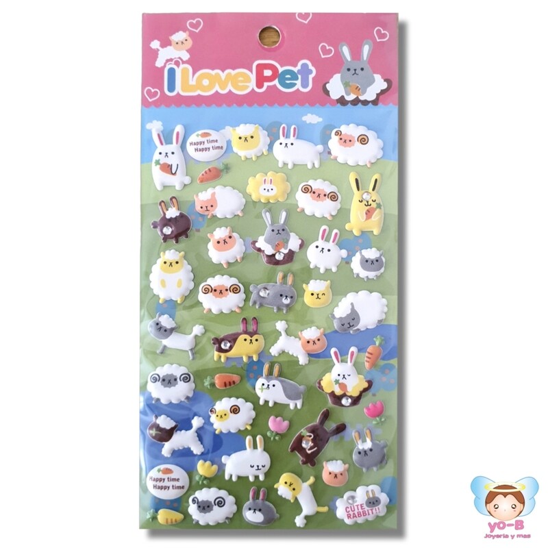 Sticker Borregos y conejos PUFFY 3D