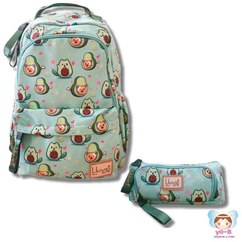 Combo Mochila y Lapicera Gato-aguacate