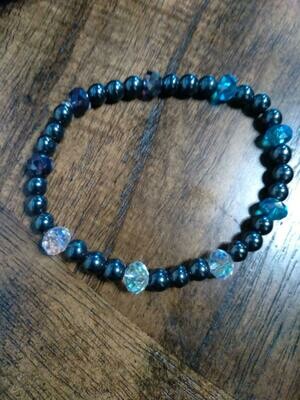 BEADED BLUE PURLE AND CLEAR CRYSTALS WITH HEMITITES STRETCH BRACELETS