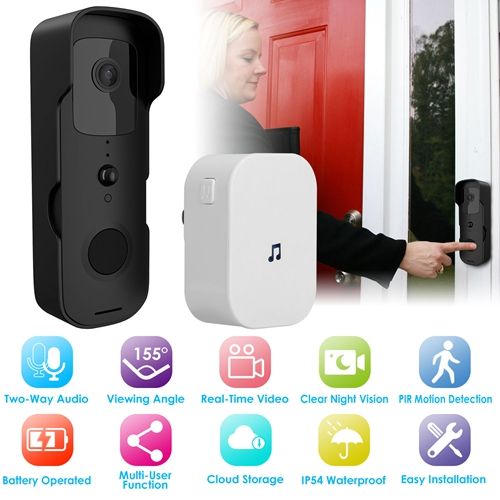 Wireless Smart Wi-Fi Video Doorbell Security Phone Doorbell Intercom Camera Two Way Audio Night Vision Compatible with Alexa Google Assistant