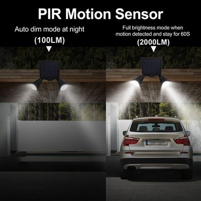 Solar Lights Outdoor Solar Power Motion Sensor Spotlights 2000lm Security Lights w/ Dual Head 360° Rotatable IP44 Wall Lights Garden Garage DrivewaY