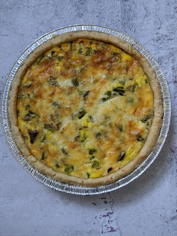 Asparagus, Mushroom, and Birchrun Hills Cheddar Quiche