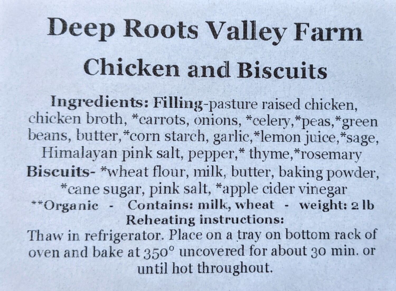 Chicken and Biscuits - 2lb.  Zero Waste Packaging