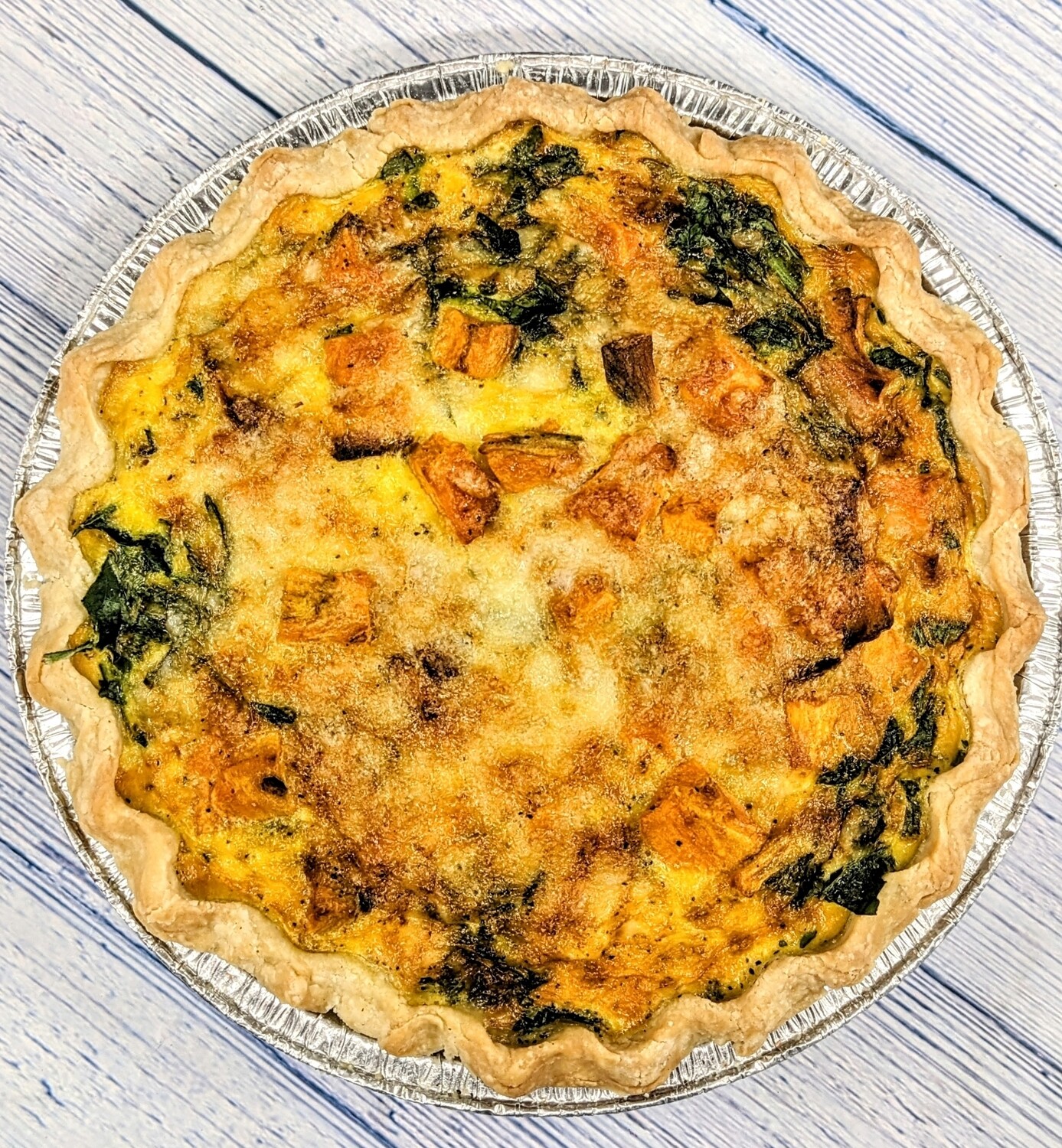 Spinach, sweet potato, and caramelized onion quiche - Pasture Raised Eggs