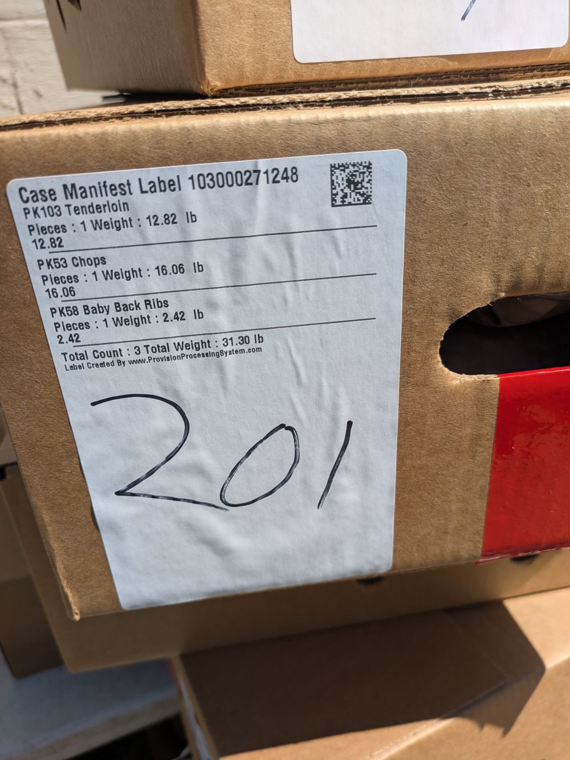 Case# 201 12.8 lbs tenderloin, 16lbs chops, 2 lbs baby back ribs