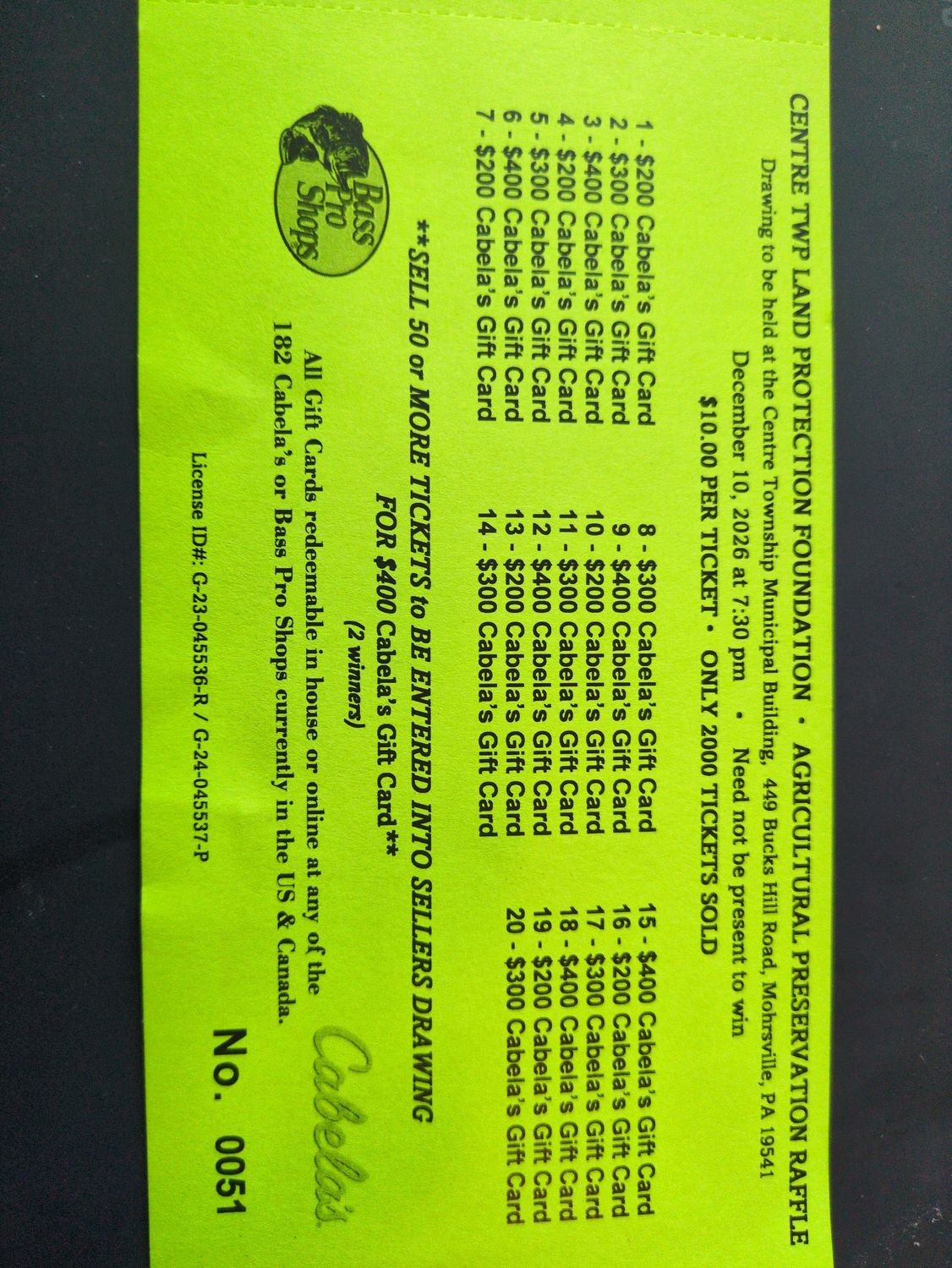 Land Preservation Cabellas Raffle Ticket
