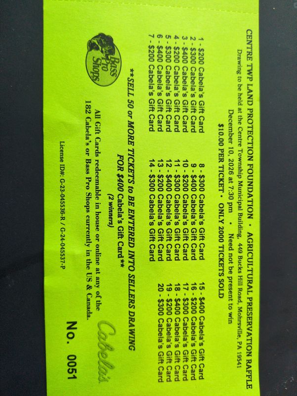 Land Preservation Cabellas Raffle Ticket