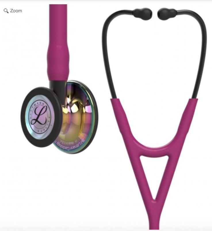 Littmann Cardiology IV Stethoscope: Polished Rainbow &amp; Raspberry - Smoke Stem