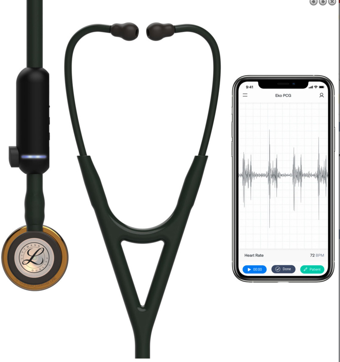 Littmann CORE Digital Stethoscope - High Polish Copper Chestpiece, Black Tube, Stem and Headset, 27 inch,