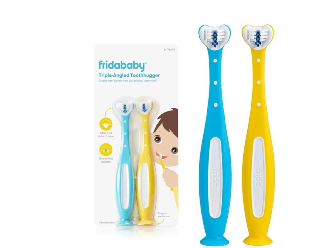 Frida Baby Triple-Angle Toothhugger Training Toddler Toothbrush | Blue &amp; Yellow